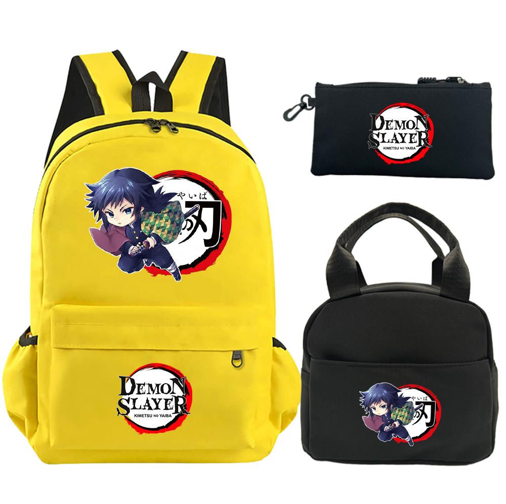 3Pcs/set Anime Demon Slayer Printed Backpack with Shoulder Bag Pencil Bag for Teenager Student Large Capacity Waterproof Schoolbag