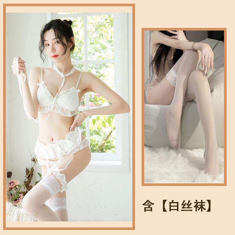 Sexy Underwear Women's Sexy Temptation Garter Lace Chiffon Three-point Passion No-take Suit Pajamas