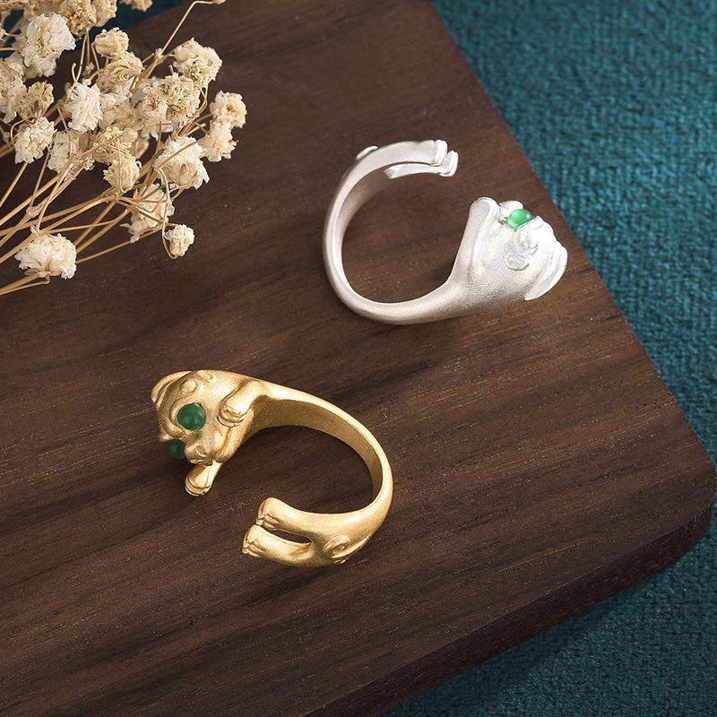 2022 Year of the Tiger Gold Plated Chalcedony Agate Pixiu Ring: Chinese Style Retro Thumb Ring