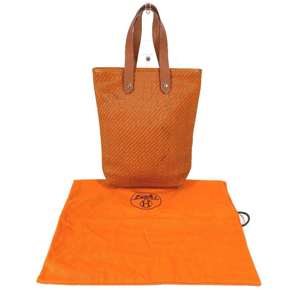 HERMES Amedaba PM Tote Bag Hand Bag Leather/Canvas Orange