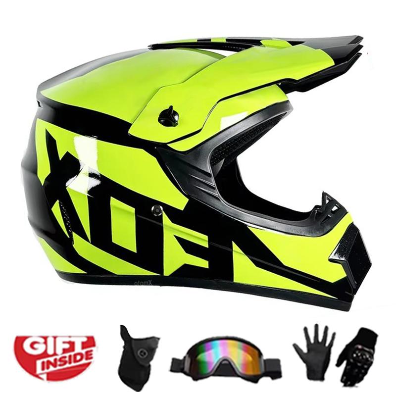 Full Face Motocross Helmet Kit Dot/Ece - For Adults & Youth - Comes With Mx Goggles & Gloves