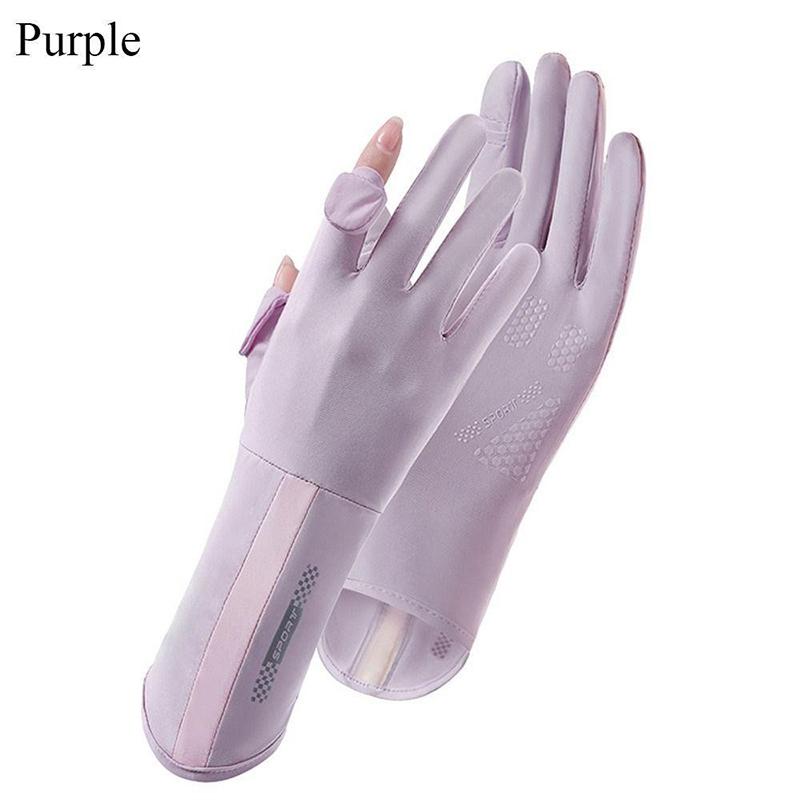 Summer Sunscreen Gloves Women Thin Ice Silk Anti-Ultraviolet Dew Finger Touch Screen Driving Riding Non-Slip Breathable Gloves
