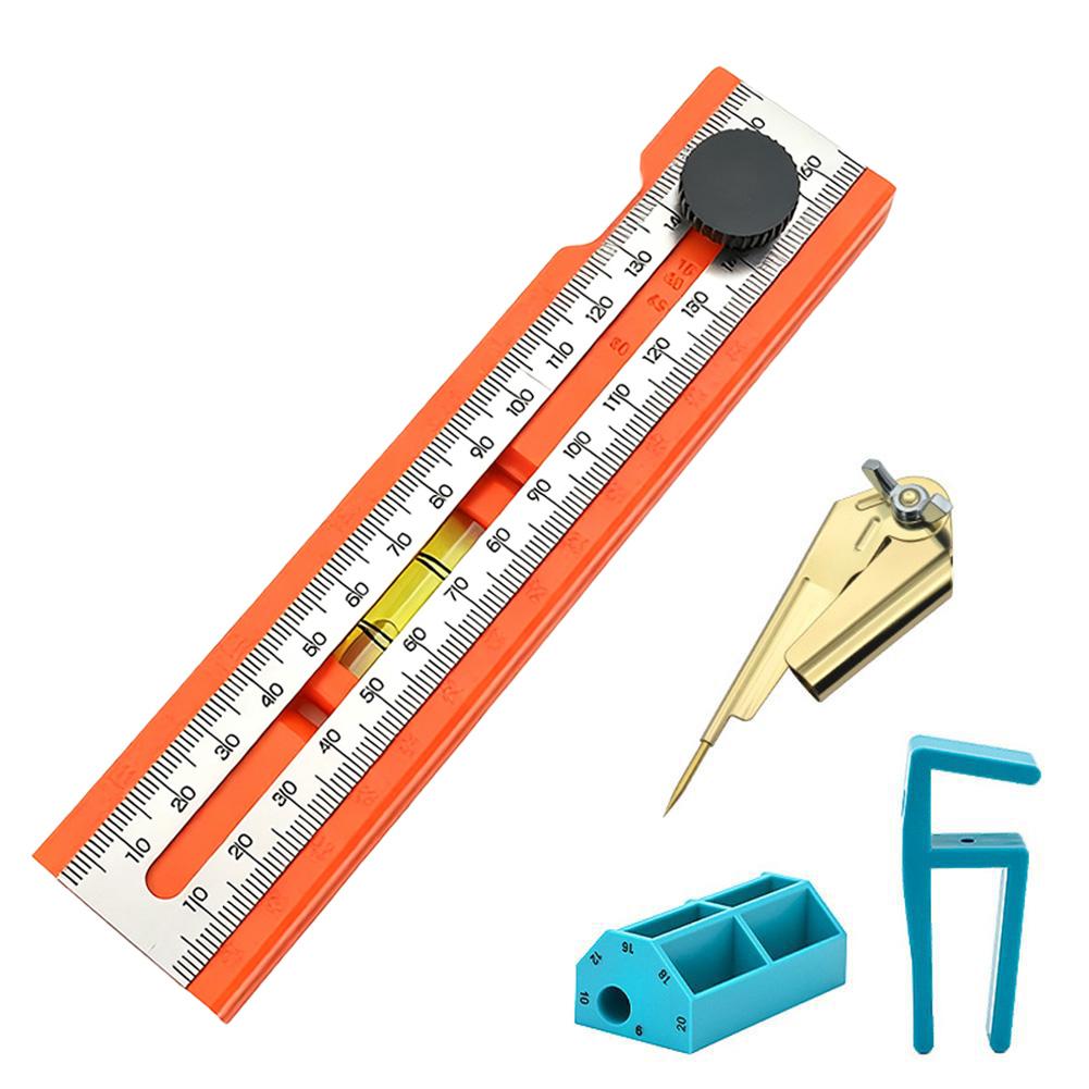 Foldable Depth Measuring Ruler Woodworking Multi-angle Marking Ruler Adjustable Positioning Scribing Protractor Multi-role Tools