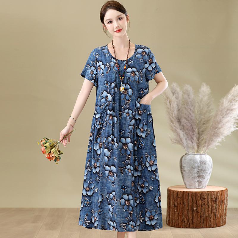 The New High-end Summer Good Cotton and Silk Dress Is Fattened and Enlarged, and Women's Clothing Is Suitable for Fat People's Skirts Dresses.