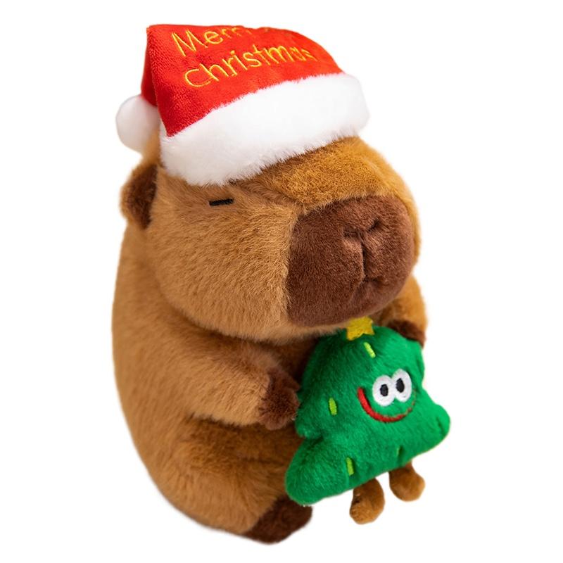1Pc 20/25CM Kawaii Christmas Capybara Plush Toys Cartoon Capibara Dolls Wears Xmas Hat Holding Gingerbread Man Nice Christmas Gift