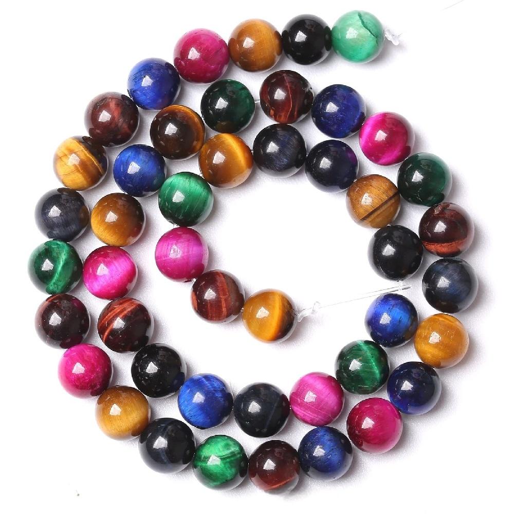 Mix Barevný Tygří oko Přírodní Kámen Korálky 15"Vlákno Hladké Volné Distanční Korálky 4/6/8/10/12mm pro Výrobu Šperků DIY Náramky Doplňky