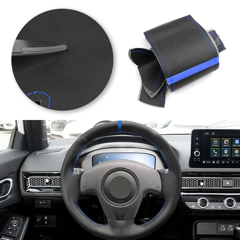 

For Seat Ibiza 2004 2005 2006 Microfiber Leather blue line with blue strip Car Interior Accessories Steering Wheel Cover