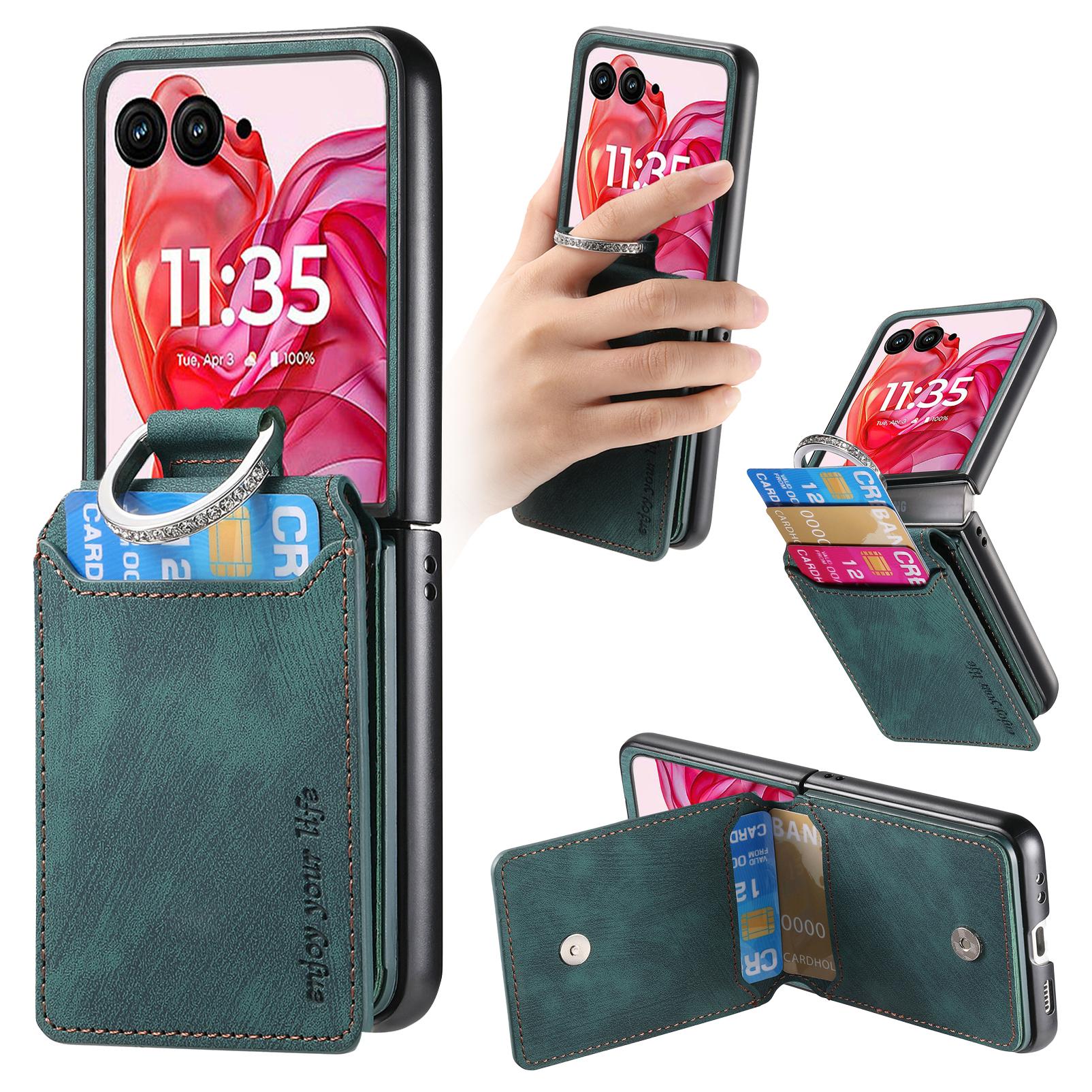 

For Motorola Razr 60 Ultra 5G Case Card Holder Kickstand Retro Texture Leather Back Cover Green
