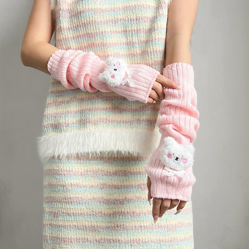 

Sweet Cute Knitted Arm Cover Student Fingerless Gloves Cuff Decor Long Hand Sleeves Lolita Princess Elbow Warm Mittens