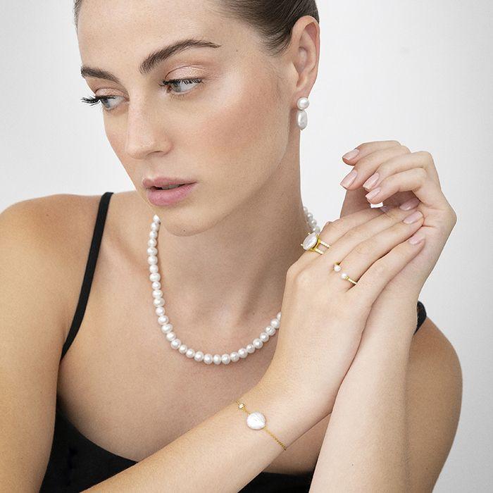Collier Luxenter En Argent 925 Avec Perle Blanche Finie En or Jaune 18K - Kipepeo