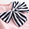 Children's Sportswear Girls' Autumn/Winter Set Bow Tie Decal Top+Striped Pants Set Girls' Children's Clothing 3-7Y