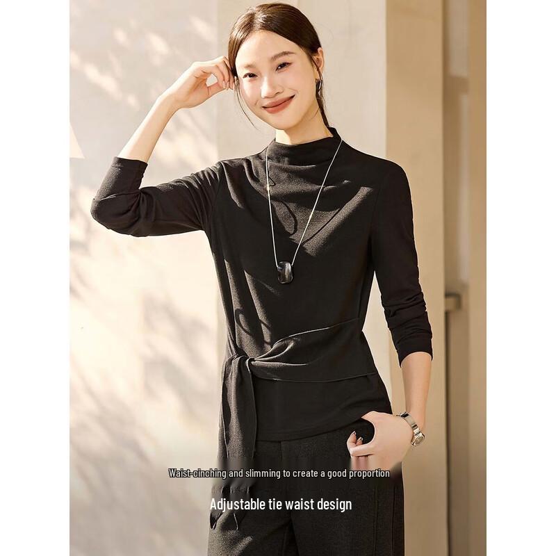 T-shirt thermique à col semi-montant brossé pour femme Mohan Yimei