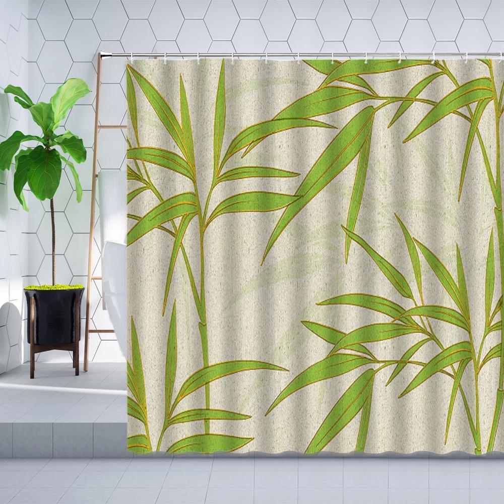 Waterproof Bath Curtains Hand Painted Bamboos Leaves Shower Curtain Green Simple Life Home Decorative Bathroom Decor Accessories