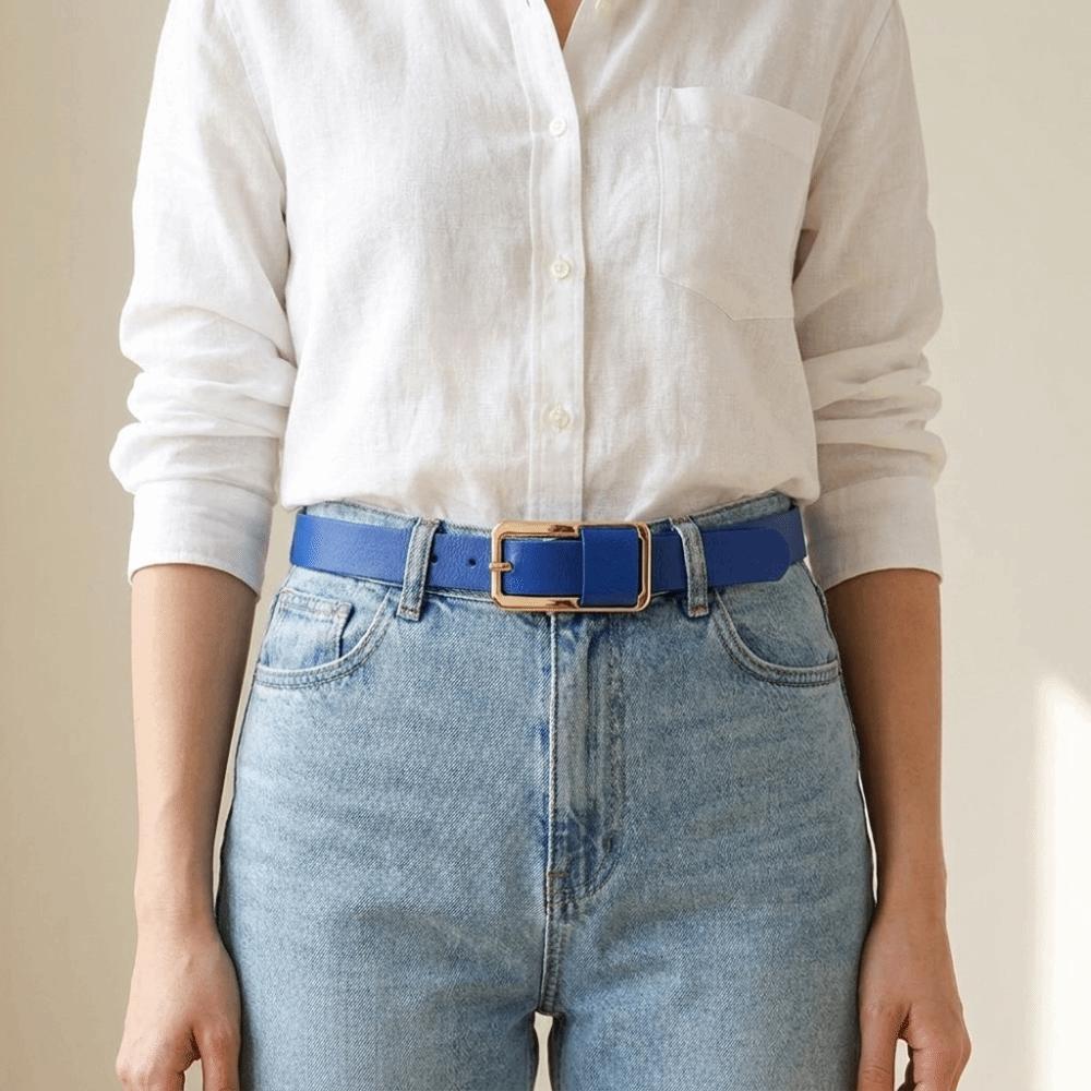 Solid Color Thin Waist Belt Metal Buckle Women Waistband Fashion Genuine Leather Belt Daily