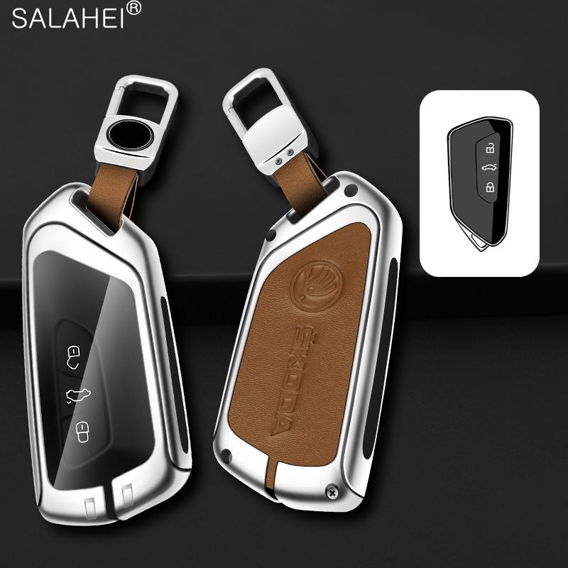 Zinc Alloy Car Smart Remote Key Case Bag Cover Protector Holder Shell For Skoda Octavia 4 8 A8 2020 2021 Keychain Accessories EH4