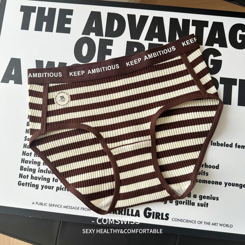 

Vintage Cozy Striped Cotton Midwaist Briefs For Women Featuring Soft Antibacterial Fabric Ideal For Comfortable Wear Allday Brown,M