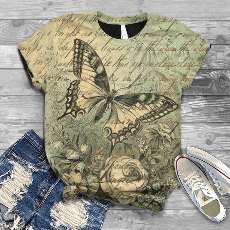 Summer Top Butterfly Series 3D Digital Printed Sports and Leisure Loose Women's Short Sleeved T-shirt