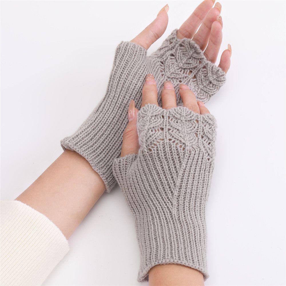 Winter Soft Candy Color Arm Warmers Knitted Gloves Fingerless  Mittens Thick Warm