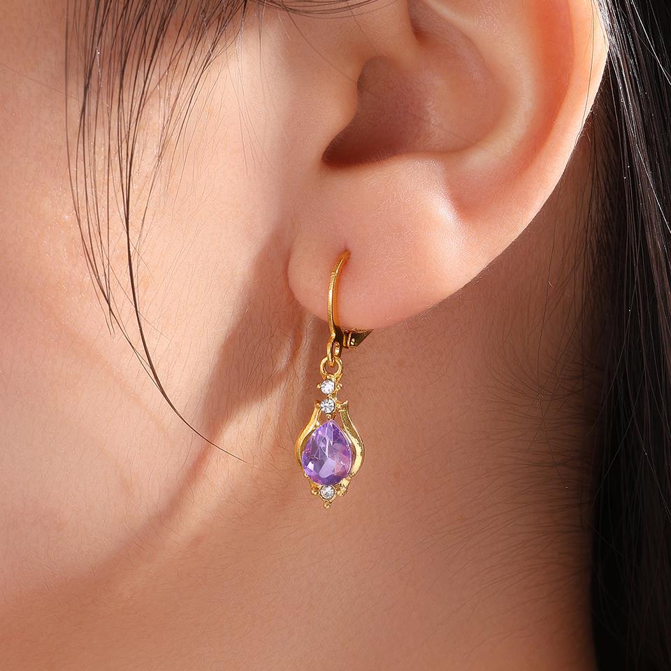 ZAKOL Vintage Shiny Purple Crystal Stone Drop Hoop Earrings For Women Water Dorp Boho Long Dangle Earrings Jewelry Gift