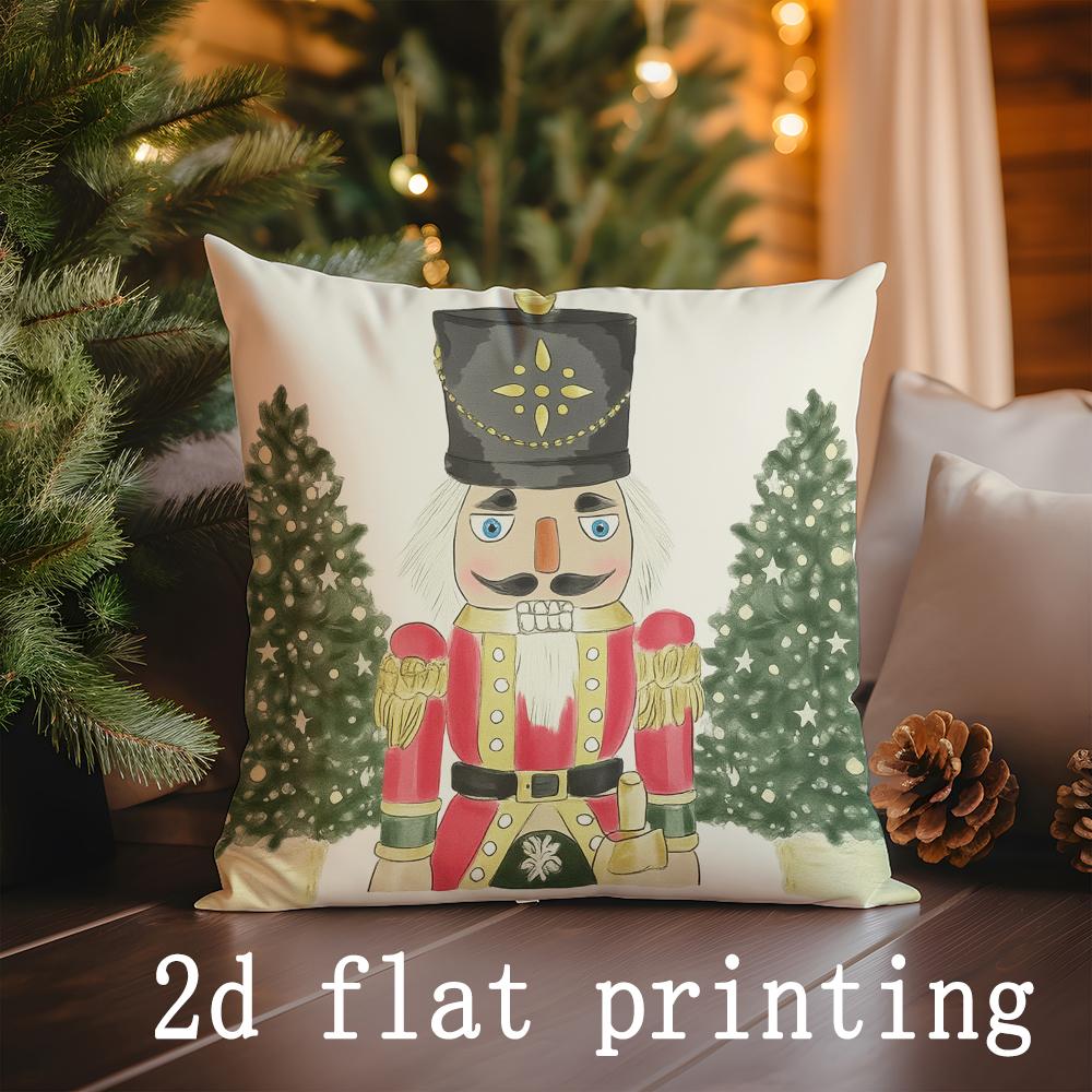 Home Decor Christmas Nutcracker & Deer Pattern Pillow Covers Pattern Cushion Cover Suitable for Sofa Bedroom Car Pillow Cover