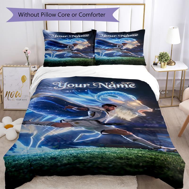 Football Messi Personalized Name Bed Linens Design for Decorate room Wrinkle Resistant Bedroom Decor Gift for Festivals