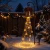 Decorative Lawn Bells for Christmas Solar Bell Waterfall Light, LED Metal Garden Stake with Red Ribbon, Powered Yard Accents Auto On/Off, Waterproof
