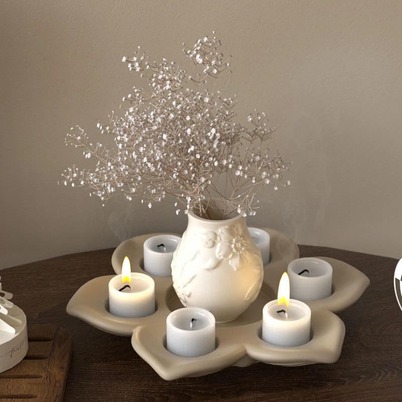 Lotus Flower Silicone Mold Aromatherapy Candlestick Ornament DIY Plaster Resin Simple Candle Base Organizer Tray Making Moulds