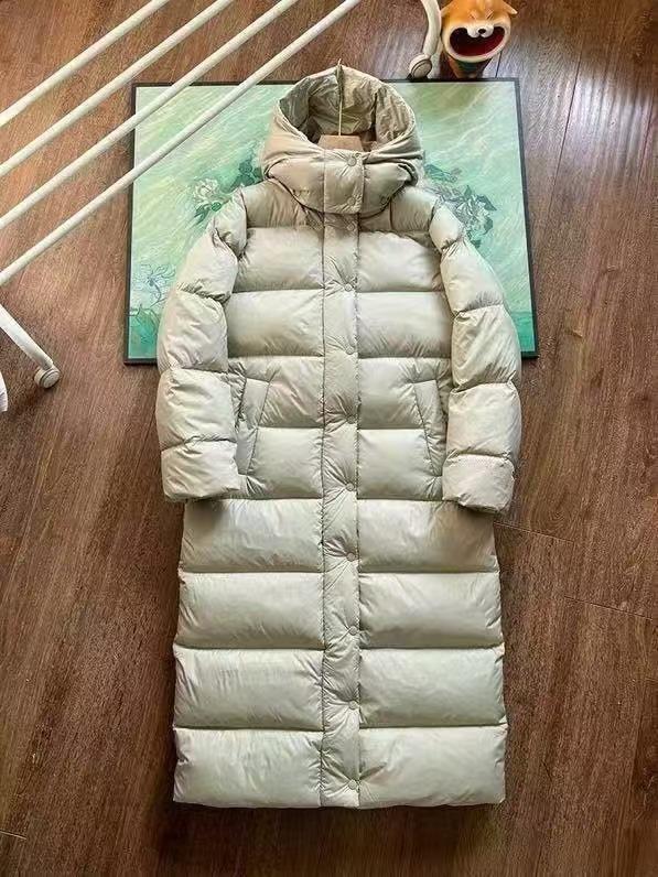 New Lulu nine-grid medium and long white duck down over the knee down jacket hooded thickened autumn and winter women's coat