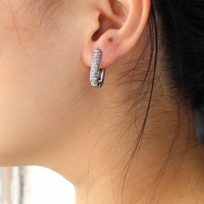 Hot Sale Bling Silver Plated Huggie Hoops Stainless Steel Rectangle Zircon Earrings for Women Wedding Party Jewelry
