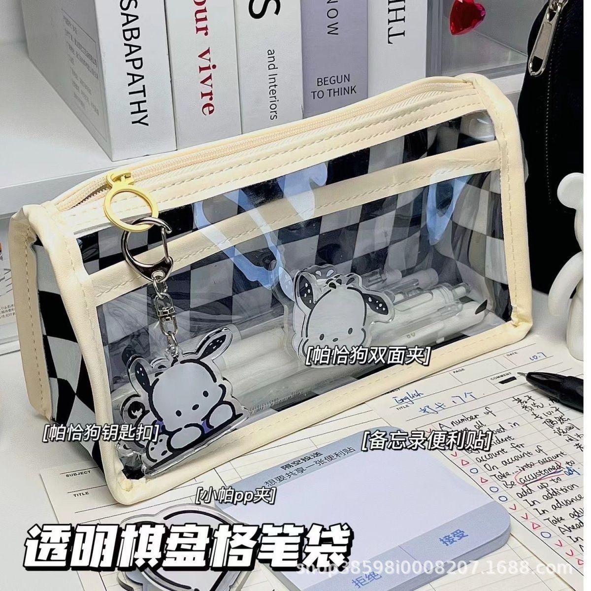 

Прозрачные пеналы в шахматном порядке, красивый Xiaohongshu, тот же стиль, большая вместительная студенческая канцелярская сумка, водонепроницаемая