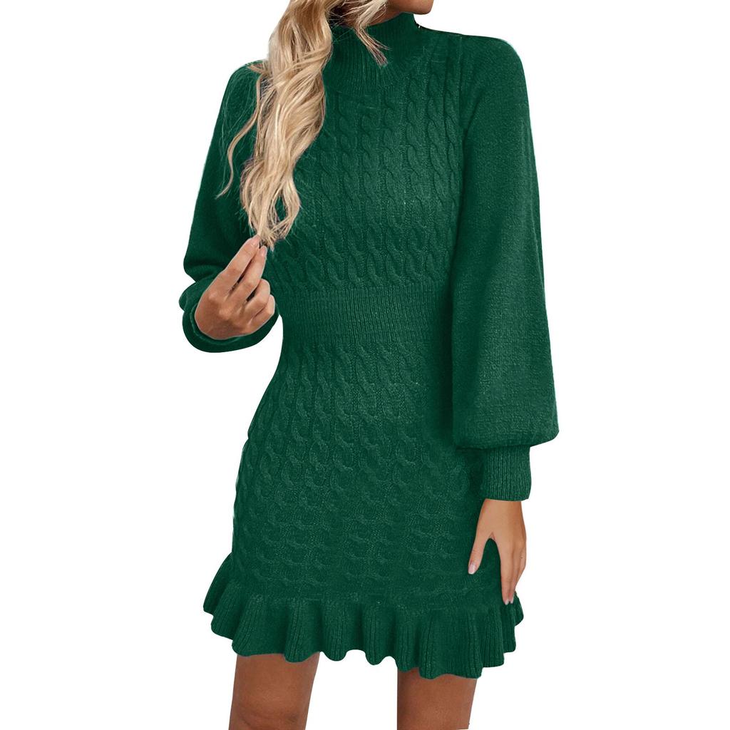 Women's Fashion Casual Knitted Waist Solid Color Dress