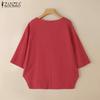 ZANZEA Women Casual Round Neck Loose 3/4 Sleeve Blouse