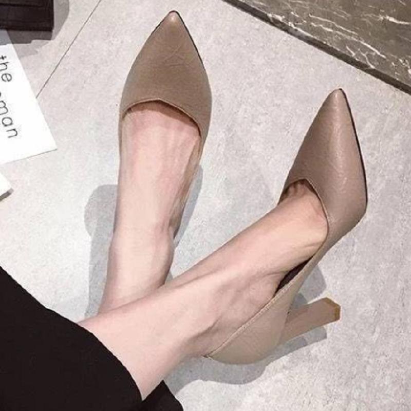  zapatos de mujer women classic black pointed toe leather slip on stiletto heel shoes for sexy party office pumps ab705