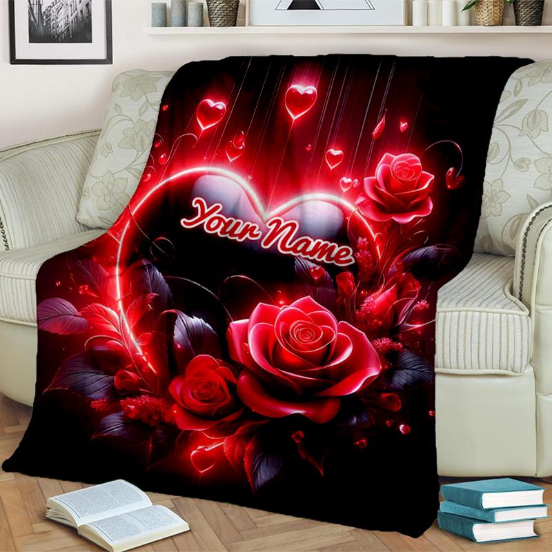 1PC Custom Name Love Romance Flannel blankets Patterns Throw Blanket All-Season Soft Gift for Couch, Bed, Camping gifts