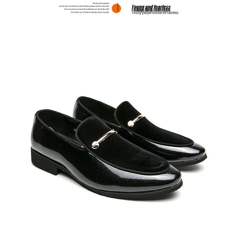 British Style Plus Size Men's Patent Leather Loafers with Pointed Toe and Rubber Sole