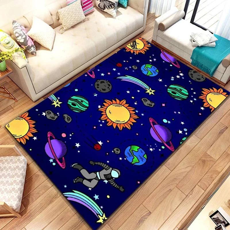 Cartoon Outer Space Astronaut Carpet Universe Galaxy Area Rug For Bedroom Living Room Decor Planet Doormat Starry Sky Floor Mat
