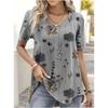 Women Casual Loose V-Neck Striped Funny Printed Summer T-Shirt Streetwear Pullover Tee Female Clothing Tops Women's Fashion