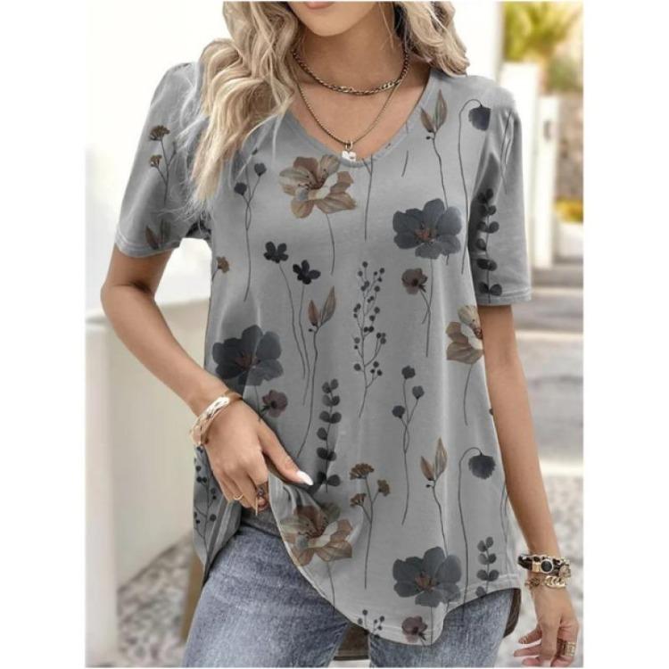 Women Casual Loose V-Neck Striped Funny Printed Summer T-Shirt Streetwear Pullover Tee Female Clothing Tops Women's Fashion