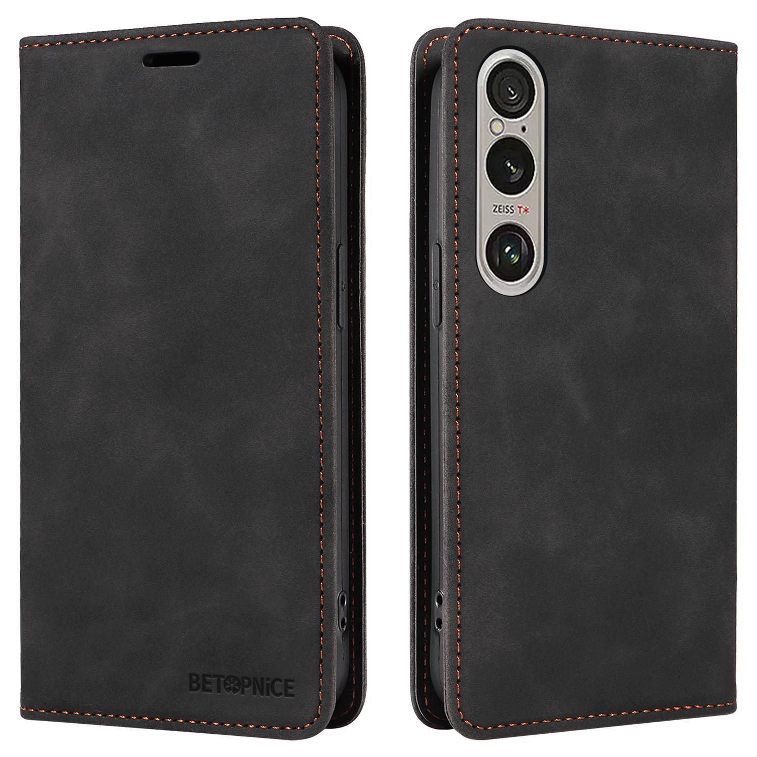 

BETOPNICE 003 For Sony Xperia 1 VI Case RFID Blocking Leather Phone Cover Strong Magnetic Black
