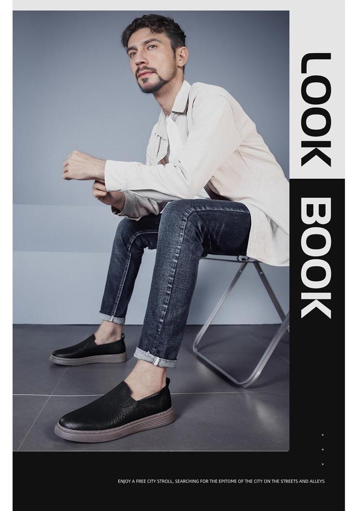 Autumn Men's Burnished Casual Slip-On Shoes - Breathable, Lightweight, Flat Board Shoes for Daily Wear