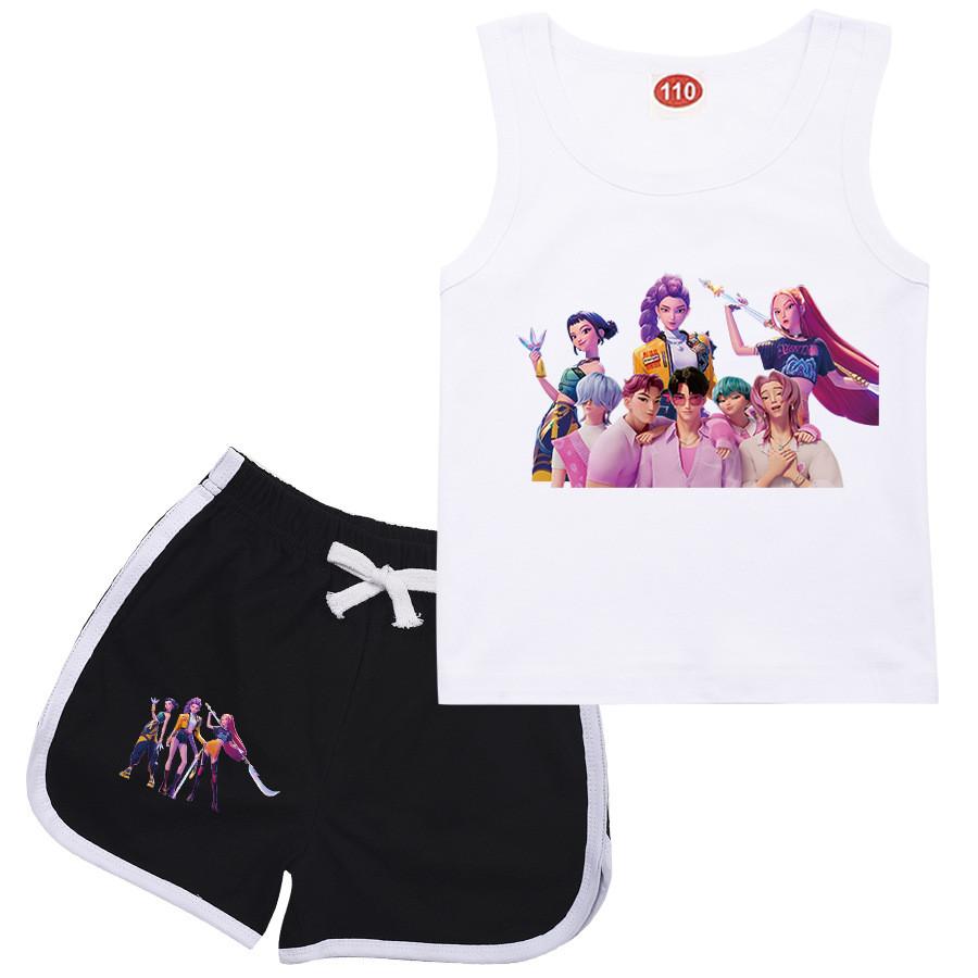 Kids Girls Anime Cartoon K-Pop Rumi POP Singer Zoey Mira Printed Casual Sleeveless T-Shirt Tank Top Shorts Clothes Set