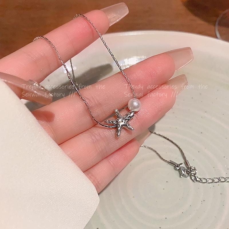 Simple Starfish Pearl Necklace Women's Unique Design Clavicle Chain