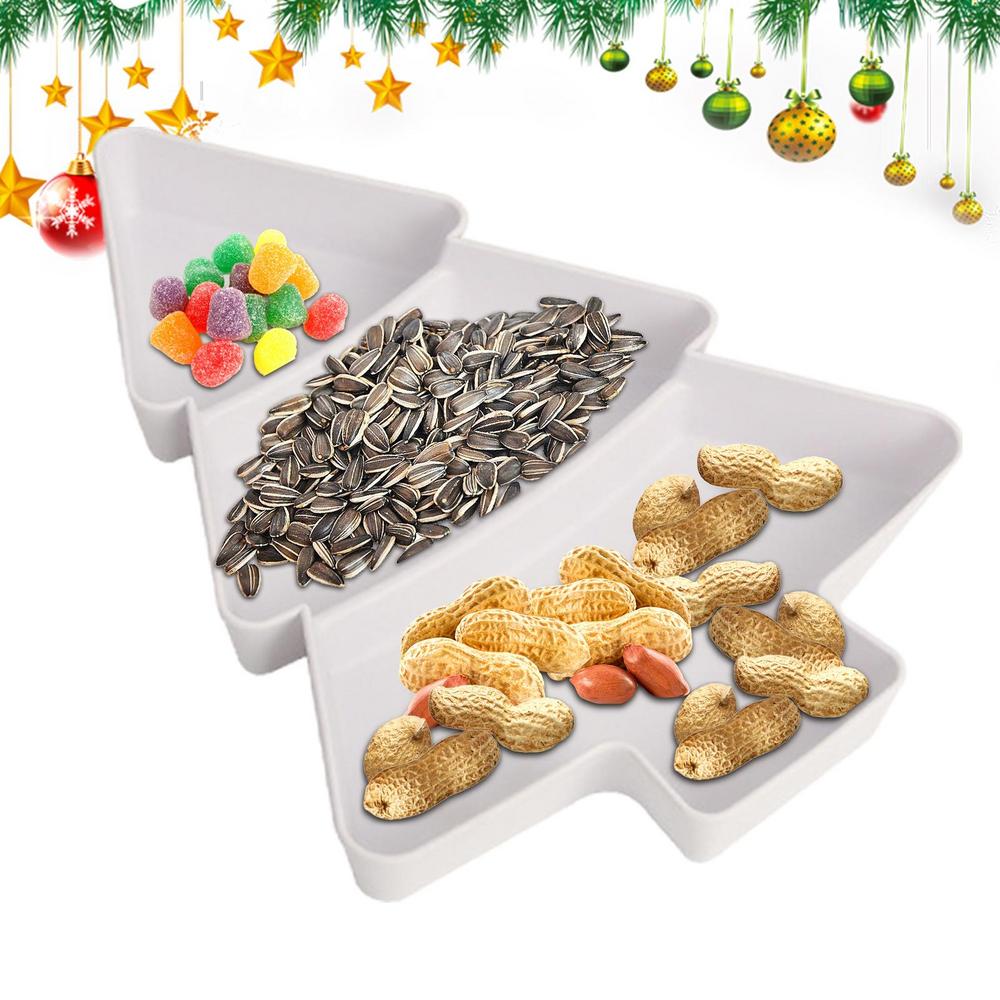 Christmas Tree Serving Tray 3 Compartments Decorative Dessert Plate Divided Dried Fruit Serving Plate For Nuts Candy Snack