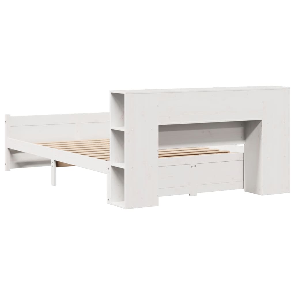 Solid Wood Bed with Shelf Without Mattress White 150x200 cm Pine