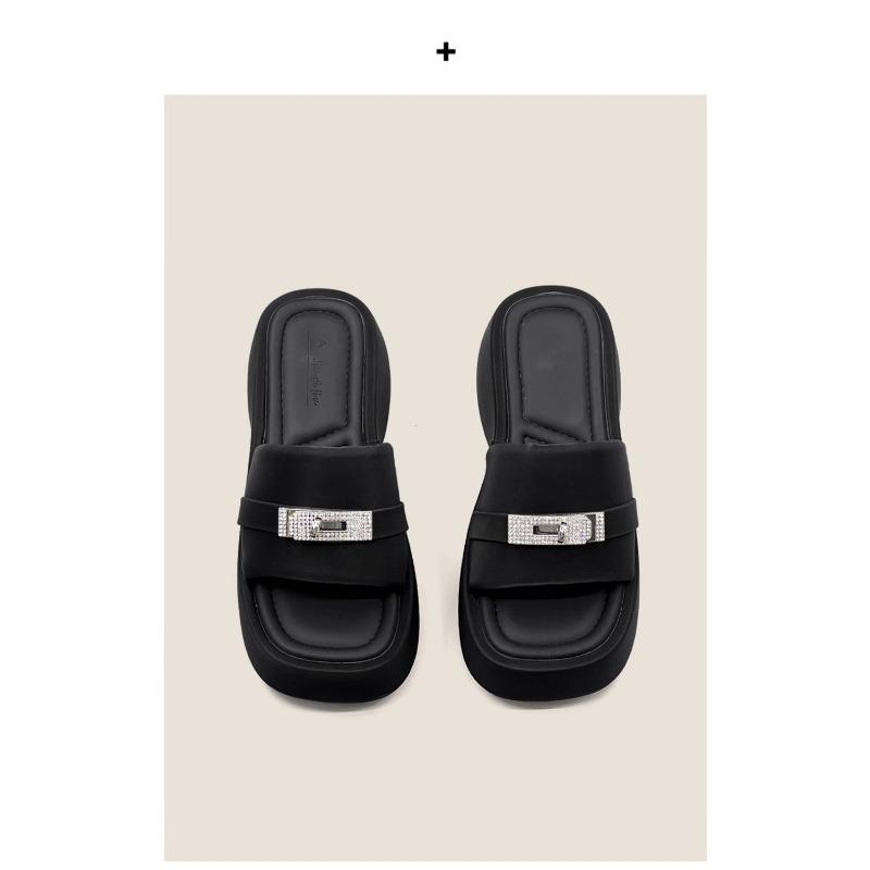 Sloping Heels Versatile Open-toe Flip-flops Women's Shoes Summer Small-sized Thick-soled Shoes and Flip-flops