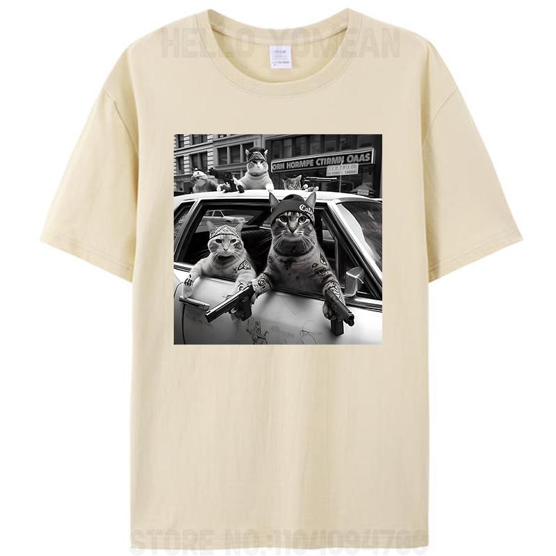 Funny Gangster Cats Street Cat Design Women Men's Cotton T-Shirt Tee Shirts Tops