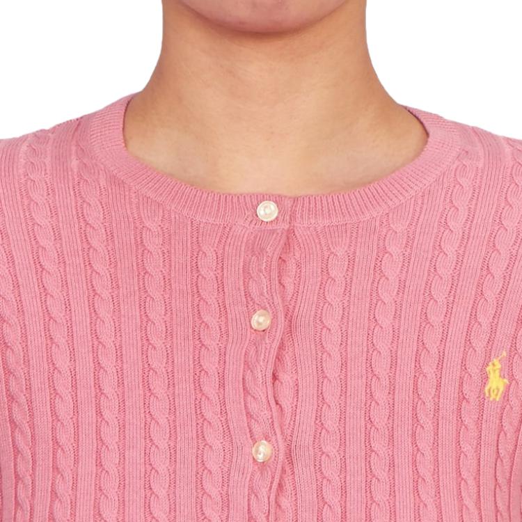 Polo Ralph Lauren Solid Color Cable Knit Logo Embroidery Button Long Sleeve Kids Sweater Pink 313543047-065