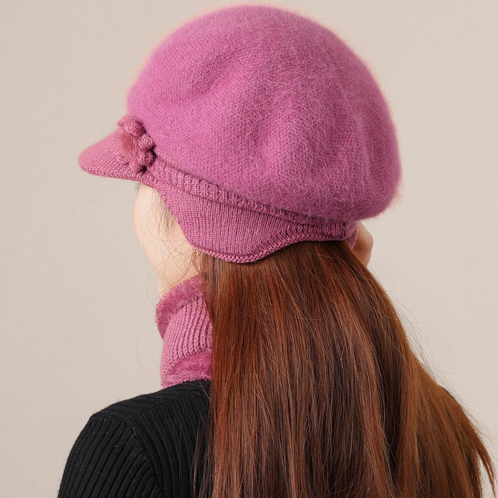 New Woman Winter Hat Ear Protection Warm Suit Plush Fur Lined Warm Hat For Female Casual Rabbit Fur Blend Knitted Cap