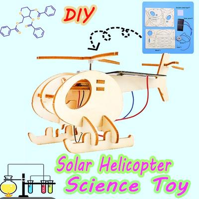 DIY Dřevěná Solární Helikoptéra Hračka pro Děti Fyzika Věda Experimentální Ručně Vyráběné Sestavovací Modelové Sady Vzdělávací Hračky Dárky