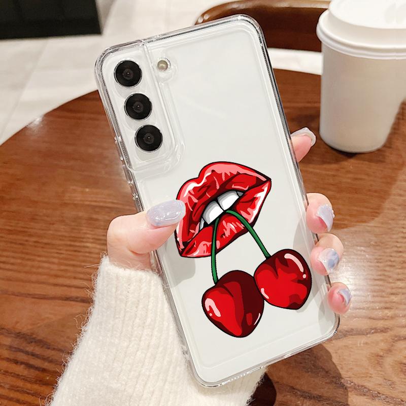 Funda de Fruta Cereza de Dibujos Animados Para Samsung A57 S26 Ultra A37 A17 A56 A36 A26 A16 A55 A35 A25 A15 A54 5G S21 FE S22 S23 S24 S25 Plus Cubierta Suave de TPU Transparente